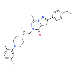 ChemSpider 2D Image | 5-{2-[4-(5-Chloro-2-methylphenyl)-1-piperazinyl]-2-oxoethyl}-2-(4-ethylphenyl)-7-methylpyrazolo[1,5-d][1,2,4]triazin-4(5H)-one | C27H29ClN6O2
