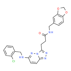 ChemSpider 2D Image | N-(1,3-Benzodioxol-5-ylmethyl)-3-{6-[(2-chlorobenzyl)amino][1,2,4]triazolo[4,3-b]pyridazin-3-yl}propanamide | C23H21ClN6O3