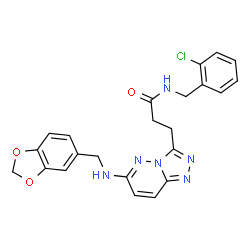 ChemSpider 2D Image | 3-{6-[(1,3-Benzodioxol-5-ylmethyl)amino][1,2,4]triazolo[4,3-b]pyridazin-3-yl}-N-(2-chlorobenzyl)propanamide | C23H21ClN6O3