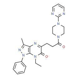 ChemSpider 2D Image | 7-Ethyl-3-methyl-5-{3-oxo-3-[4-(2-pyrimidinyl)-1-piperazinyl]propyl}-1-phenyl-1,7-dihydro-6H-pyrazolo[3,4-b]pyrazin-6-one | C25H28N8O2