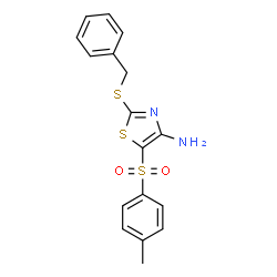 ChemSpider 2D Image | 2-(BENZYLSULFANYL)-5-(4-METHYLBENZENESULFONYL)-1,3-THIAZOL-4-AMINE | C17H16N2O2S3