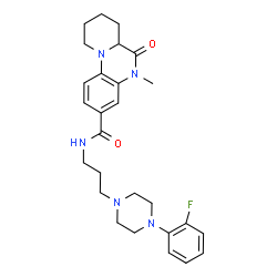 ChemSpider 2D Image | N-{3-[4-(2-Fluorophenyl)-1-piperazinyl]propyl}-5-methyl-6-oxo-6,6a,7,8,9,10-hexahydro-5H-pyrido[1,2-a]quinoxaline-3-carboxamide | C27H34FN5O2