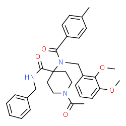 ChemSpider 2D Image | 1-Acetyl-N-benzyl-4-[(2,3-dimethoxybenzyl)(4-methylbenzoyl)amino]-4-piperidinecarboxamide | C32H37N3O5