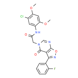 ChemSpider 2D Image | N-(5-Chloro-2,4-dimethoxyphenyl)-2-[3-(2-fluorophenyl)-4-oxo[1,2]oxazolo[5,4-d]pyrimidin-5(4H)-yl]acetamide | C21H16ClFN4O5