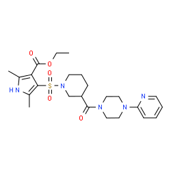 ChemSpider 2D Image | Ethyl 2,5-dimethyl-4-[(3-{[4-(2-pyridinyl)-1-piperazinyl]carbonyl}-1-piperidinyl)sulfonyl]-1H-pyrrole-3-carboxylate | C24H33N5O5S