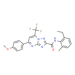 ChemSpider 2D Image | N-(2-Ethyl-6-methylphenyl)-5-(4-methoxyphenyl)-7-(trifluoromethyl)[1,2,4]triazolo[1,5-a]pyrimidine-2-carboxamide | C23H20F3N5O2