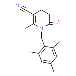 ChemSpider 2D Image | 1-(Mesitylmethyl)-2-methyl-6-oxo-1,4,5,6-tetrahydro-3-pyridinecarbonitrile | C17H20N2O