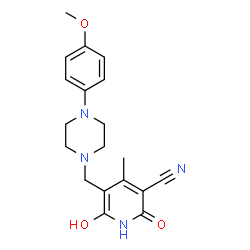 ChemSpider 2D Image | 2-hydroxy-5-{[4-(4-methoxyphenyl)piperazin-1-yl]methyl}-4-methyl-6-oxo-1,6-dihydropyridine-3-carbonitrile | C19H22N4O3