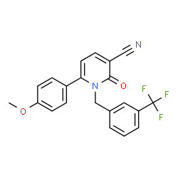 ChemSpider 2D Image | 6-(4-Methoxyphenyl)-2-oxo-1-[3-(trifluoromethyl)benzyl]-1,2-dihydro-3-pyridinecarbonitrile | C21H15F3N2O2