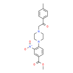 ChemSpider 2D Image | Methyl 4-{4-[2-(4-methylphenyl)-2-oxoethyl]-1-piperazinyl}-3-nitrobenzoate | C21H23N3O5