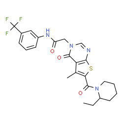 ChemSpider 2D Image | 2-{6-[(2-Ethyl-1-piperidinyl)carbonyl]-5-methyl-4-oxothieno[2,3-d]pyrimidin-3(4H)-yl}-N-[3-(trifluoromethyl)phenyl]acetamide | C24H25F3N4O3S