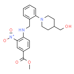 ChemSpider 2D Image | Methyl 4-({2-[4-(hydroxymethyl)-1-piperidinyl]benzyl}amino)-3-nitrobenzoate | C21H25N3O5