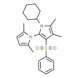 ChemSpider 2D Image | 1'-Cyclohexyl-2,4',5,5'-tetramethyl-3'-(phenylsulfonyl)-1'H-1,2'-bipyrrole | C24H30N2O2S