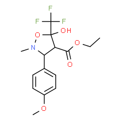 ChemSpider 2D Image | Ethyl 5-hydroxy-3-(4-methoxyphenyl)-2-methyl-5-(trifluoromethyl)-1,2-oxazolidine-4-carboxylate | C15H18F3NO5