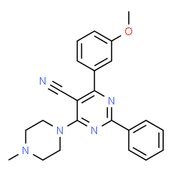 ChemSpider 2D Image | 4-(3-Methoxyphenyl)-6-(4-methyl-1-piperazinyl)-2-phenyl-5-pyrimidinecarbonitrile | C23H23N5O