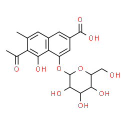 ChemSpider 2D Image | 6-Acetyl-5-hydroxy-7-methyl-4-(3,4,5-trihydroxy-6-hydroxymethyl-tetrahydro-pyran-2-yloxy)-naphthalene-2-carboxylic acid | C20H22O10
