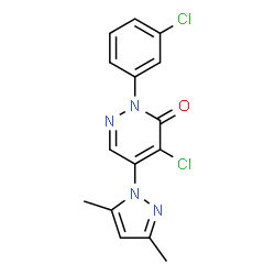 ChemSpider 2D Image | 4-Chloro-2-(3-chlorophenyl)-5-(3,5-dimethyl-1H-pyrazol-1-yl)-3(2H)-pyridazinone | C15H12Cl2N4O