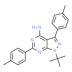 ChemSpider 2D Image | 3,6-Bis(4-methylphenyl)-1-(2-methyl-2-propanyl)-1H-pyrazolo[3,4-d]pyrimidin-4-amine | C23H25N5
