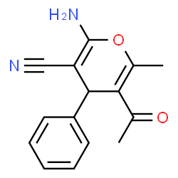 ChemSpider 2D Image | 5-Acetyl-2-amino-6-methyl-4-phenyl-4H-pyran-3-carbonitrile | C15H14N2O2