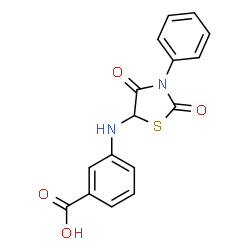 ChemSpider 2D Image | 3-[(2,4-Dioxo-3-phenyl-1,3-thiazolidin-5-yl)amino]benzoic acid | C16H12N2O4S