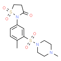 ChemSpider 2D Image | 2-{4-Methyl-3-[(4-methyl-1-piperazinyl)sulfonyl]phenyl}-1,2-thiazolidin-3-one 1,1-dioxide | C15H21N3O5S2