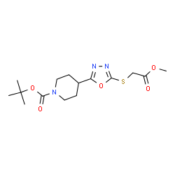 ChemSpider 2D Image | tert-Butyl 4-{5-[(2-methoxy-2-oxoethyl)sulfanyl]-1,3,4-oxadiazol-2-yl}piperidine-1-carboxylate | C15H23N3O5S