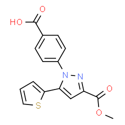 ChemSpider 2D Image | 4-[3-(Methoxycarbonyl)-5-(2-thienyl)-1H-pyrazol-1-yl]benzoic acid | C16H12N2O4S