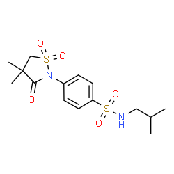 ChemSpider 2D Image | 4-(4,4-Dimethyl-1,1-dioxido-3-oxo-1,2-thiazolidin-2-yl)-N-isobutylbenzenesulfonamide | C15H22N2O5S2