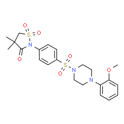 ChemSpider 2D Image | 2-(4-{[4-(2-Methoxyphenyl)-1-piperazinyl]sulfonyl}phenyl)-4,4-dimethyl-1,2-thiazolidin-3-one 1,1-dioxide | C22H27N3O6S2