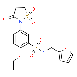 ChemSpider 2D Image | 5-(1,1-Dioxido-3-oxo-1,2-thiazolidin-2-yl)-2-ethoxy-N-(2-furylmethyl)benzenesulfonamide | C16H18N2O7S2