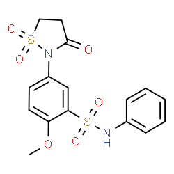 ChemSpider 2D Image | 5-(1,1-Dioxido-3-oxo-1,2-thiazolidin-2-yl)-2-methoxy-N-phenylbenzenesulfonamide | C16H16N2O6S2