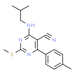 ChemSpider 2D Image | 4-(Isobutylamino)-6-(4-methylphenyl)-2-(methylsulfanyl)-5-pyrimidinecarbonitrile | C17H20N4S