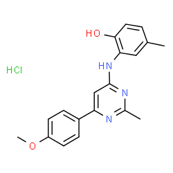 ChemSpider 2D Image | 2-{[6-(4-Methoxyphenyl)-2-methyl-4-pyrimidinyl]amino}-4-methylphenol hydrochloride (1:1) | C19H20ClN3O2