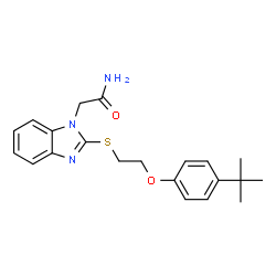 ChemSpider 2D Image | 2-[2-({2-[4-(2-Methyl-2-propanyl)phenoxy]ethyl}sulfanyl)-1H-benzimidazol-1-yl]acetamide | C21H25N3O2S