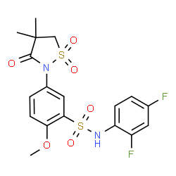 ChemSpider 2D Image | N-(2,4-Difluorophenyl)-5-(4,4-dimethyl-1,1-dioxido-3-oxo-1,2-thiazolidin-2-yl)-2-methoxybenzenesulfonamide | C18H18F2N2O6S2