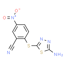 ChemSpider 2D Image | 2-[(5-AMINO-1,3,4-THIADIAZOL-2-YL)THIO]-5-NITROBENZONITRILE | C9H5N5O2S2