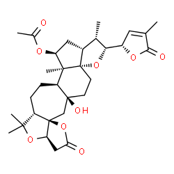 ChemSpider 2D Image | (1S,2aR,3S,4R,5aS,7aS,8aR,11aR,13aS,15aS,15bS)-7a-Hydroxy-3,13,13,15b-tetramethyl-4-[(2S)-4-methyl-5-oxo-2,5-dihydro-2-furanyl]-10-oxohexadecahydro-1H,10H-furo[3'',2'':1',7a']indeno[4',5':5,6]cyclohep
ta[1,2-c]furo[3,2-b]furan-1-yl acetate | C31H42O9