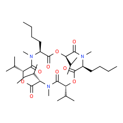 ChemSpider 2D Image | (3S,6R,9S,12R,15S,18R)-3-[(2S)-2-Butanyl]-9,15-dibutyl-6,12,18-triisopropyl-4,10,16-trimethyl-1,7,13-trioxa-4,10,16-triazacyclooctadecane-2,5,8,11,14,17-hexone | C36H63N3O9