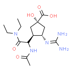 ChemSpider 2D Image | (1S,3R,4S)-3-[(1R)-1-Acetamido-2-(diethylamino)-2-oxoethyl]-4-[(diaminomethylene)amino]-1-hydroxycyclopentanecarboxylic acid | C15H27N5O5