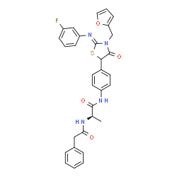 ChemSpider 2D Image | N-{4-[(2Z)-2-[(3-Fluorophenyl)imino]-3-(2-furylmethyl)-4-oxo-1,3-thiazolidin-5-yl]phenyl}-N~2~-(phenylacetyl)-D-alaninamide | C31H27FN4O4S