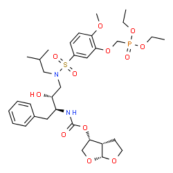 ChemSpider 2D Image | Diethyl [(5-{[(2R,3S)-3-({[(3R,3aS,6aR)-hexahydrofuro[2,3-b]furan-3-yloxy]carbonyl}amino)-2-hydroxy-4-phenylbutyl](isobutyl)sulfamoyl}-2-methoxyphenoxy)methyl]phosphonate | C33H49N2O12PS