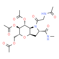 ChemSpider 2D Image | (2S,3aR,5R,6S,7R,7aS)-5-(Acetoxymethyl)-1-(N-acetylglycyl)-2-(methylcarbamoyl)octahydropyrano[3,2-b]pyrrole-6,7-diyl diacetate | C20H29N3O10