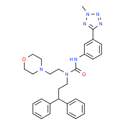 ChemSpider 2D Image | 1-(3,3-Diphenylpropyl)-3-[3-(2-methyl-2H-tetrazol-5-yl)phenyl]-1-[2-(4-morpholinyl)ethyl]urea | C30H35N7O2