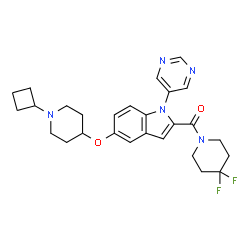 ChemSpider 2D Image | {5-[(1-Cyclobutyl-4-piperidinyl)oxy]-1-(5-pyrimidinyl)-1H-indol-2-yl}(4,4-difluoro-1-piperidinyl)methanone | C27H31F2N5O2
