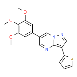ChemSpider 2D Image | 3-(2-Thienyl)-6-(3,4,5-trimethoxyphenyl)pyrazolo[1,5-a]pyrimidine | C19H17N3O3S