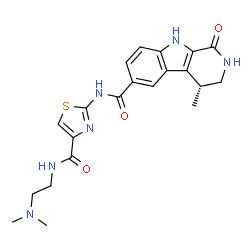 ChemSpider 2D Image | (4R)-N-(4-{[2-(Dimethylamino)ethyl]carbamoyl}-1,3-thiazol-2-yl)-4-methyl-1-oxo-2,3,4,9-tetrahydro-1H-beta-carboline-6-carboxamide | C21H24N6O3S