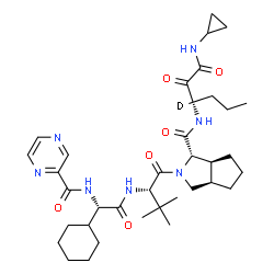 ChemSpider 2D Image | (1S,3aR,6aS)-2-[(2S)-2-({(2S)-2-Cyclohexyl-2-[(2-pyrazinylcarbonyl)amino]acetyl}amino)-3,3-dimethylbutanoyl]-N-[(3S)-1-(cyclopropylamino)-1,2-dioxo(3-~2~H)-3-hexanyl]octahydrocyclopenta[c]pyrrole-1-ca
rboxamide | C36H52DN7O6