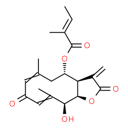 ChemSpider 2D Image | (3aR,4S,11S,11aR)-11-Hydroxy-6,10-dimethyl-3-methylene-2,8-dioxo-2,3,3a,4,5,8,11,11a-octahydrocyclodeca[b]furan-4-yl (2E)-2-methyl-2-butenoate | C20H24O6