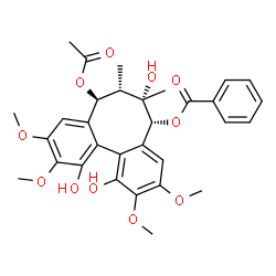 ChemSpider 2D Image | (5R,6S,7S,8S)-8-Acetoxy-1,6,12-trihydroxy-2,3,10,11-tetramethoxy-6,7-dimethyl-5,6,7,8-tetrahydrodibenzo[a,c][8]annulen-5-yl benzoate | C31H34O11