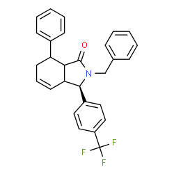 ChemSpider 2D Image | (3R)-2-Benzyl-7-phenyl-3-[4-(trifluoromethyl)phenyl]-2,3,3a,6,7,7a-hexahydro-1H-isoindol-1-one | C28H24F3NO